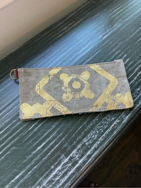 Mona B Gray Canvas Zip Pouch with Yellow Floral Motif